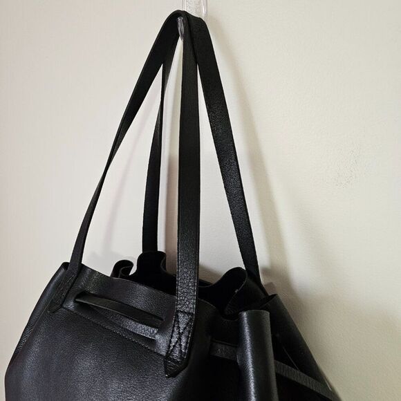 EUC MADEWELL BLACK LEATHER TRANSPORT DRAWSTRING TOTE LARGE - Picture 8 of 16